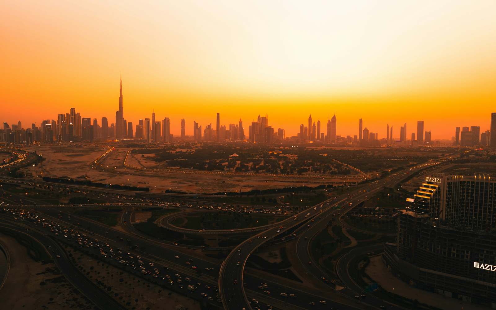 Dubai skyline at sunset